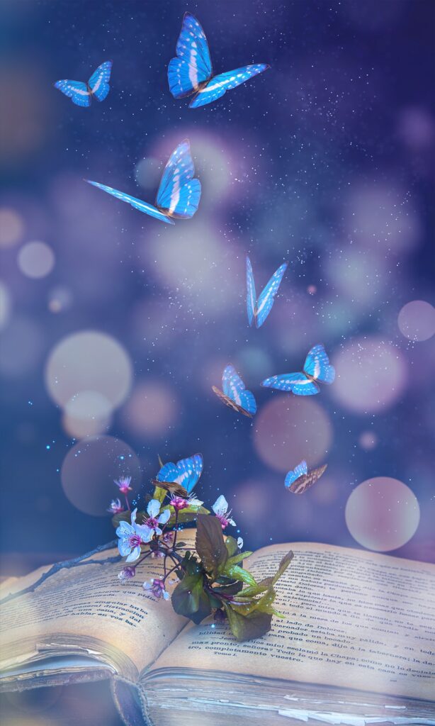 blue butterflies flying in vertical