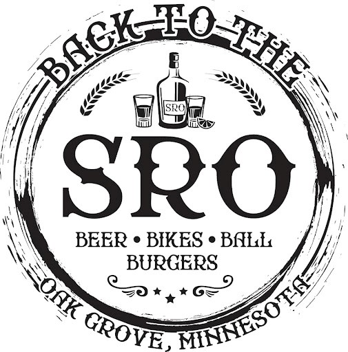 Back to the SRO logo. Text reads BAck to teh SRO Beer, bikes, ball, burgers, Oak Grove, Minnesota. Picture of liquor.