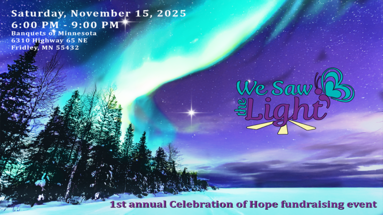 Purple sky with teal and white streak with words regarding the 2025 event